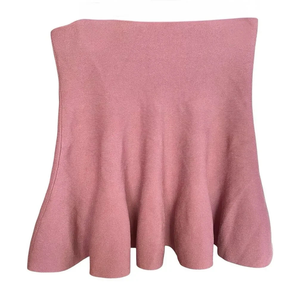 Express Skirt Sweater Sz Medium High Waisted Body Contour Mini Ruffle Coquette